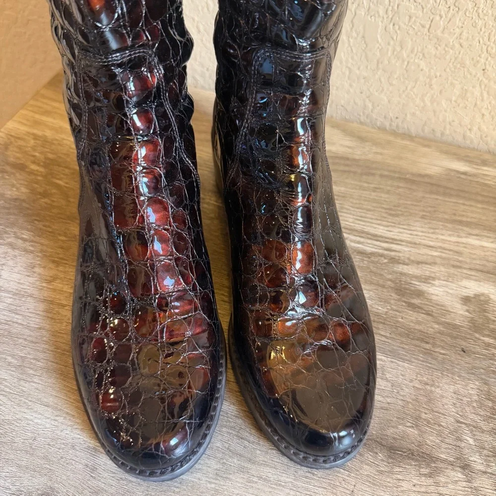 Stuart Weitzman Reserve Over The Knee Boots Croc Embossed Patented Leather
